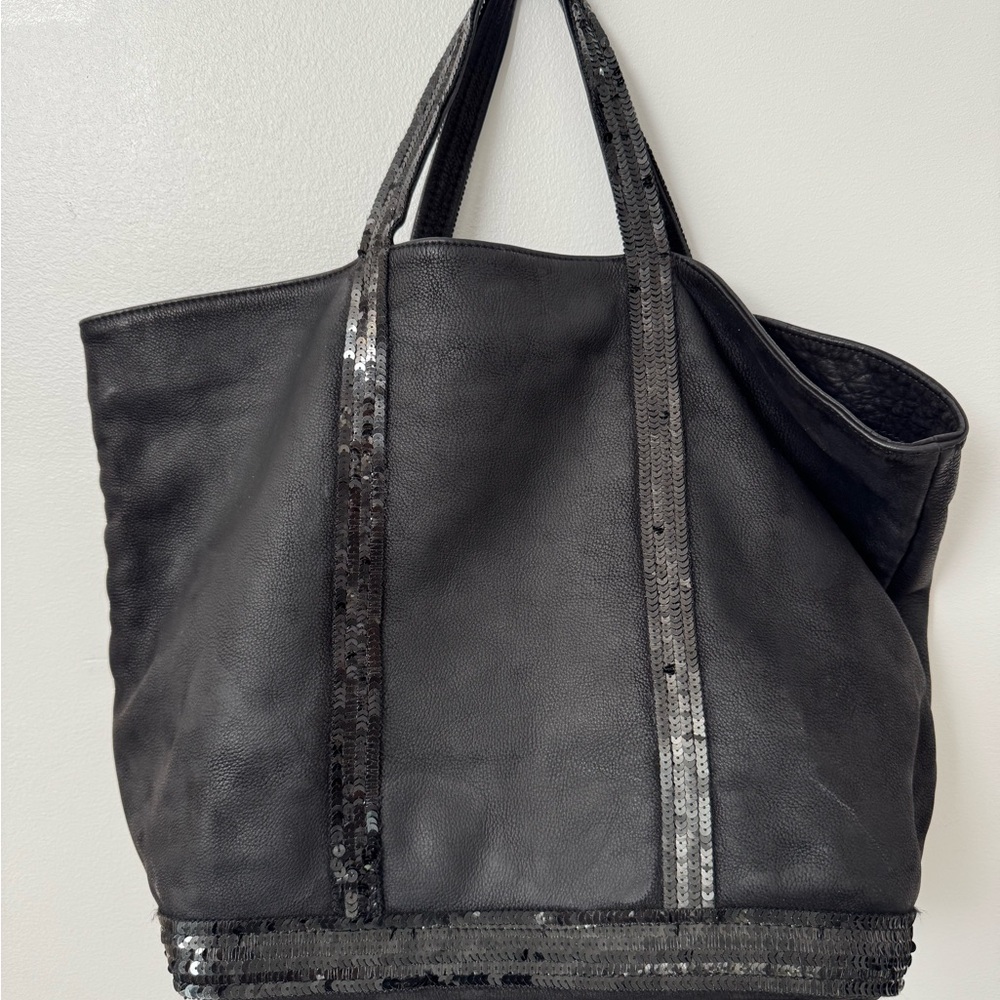 Vanessa Bruno Vachette Leather Cabas With Sequins Black